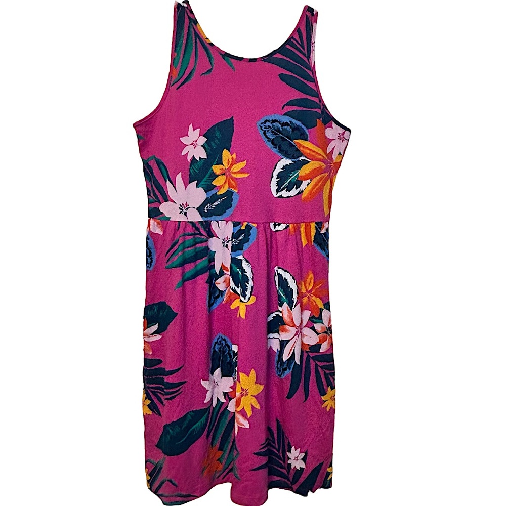 Old Navy Pink Tropical Floral Sleeveless Jersey Flare Dress Girls Size 14